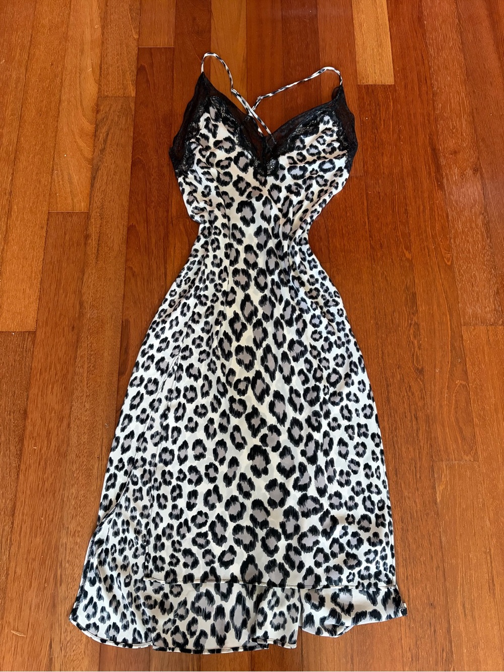 Victoria's Secret Black and White Leopard-Print Lace Slip